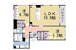 パーチェ三条菊鉾町 2階2LDKの間取り