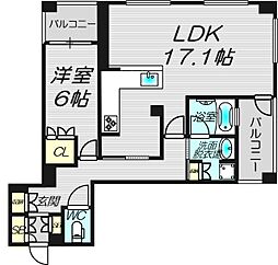 ブランズタワー大阪備後町 1LDKの間取図画像