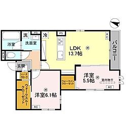 スペチアーレ中宮 3階2LDKの間取り