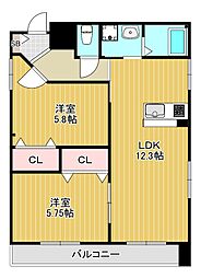 中山ハイツ 5階2LDKの間取り