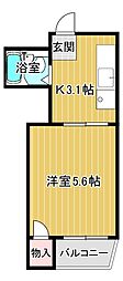 白樺ハイツ清水2 1Kの間取図画像