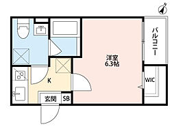 ロワジール宝塚 1Kの間取図画像