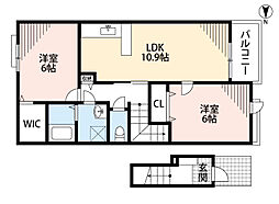 ウエストリヴァー和泉鳥取 2LDKの間取図画像