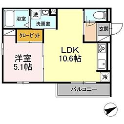 ロイヤルキング 2階1LDKの間取り