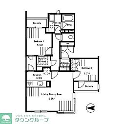 セントラルヒルツルミウエスト 2LDKの間取図画像