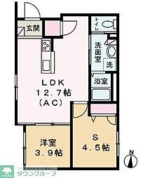 プチヴェール 1SLDKの間取図画像