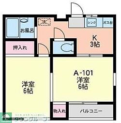 サン亀甲山A 2Kの間取図画像