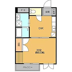 メゾン平間1 1Kの間取図画像