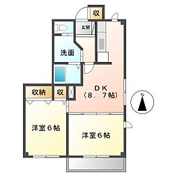 エスポワールB 2DKの間取図画像