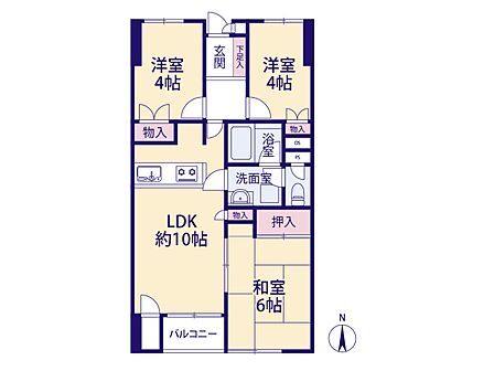 【間取図】南向きの3LDK　風通しの良い間取です