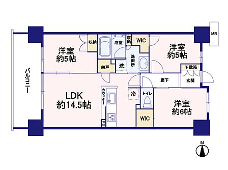 【Floor plan-間取り-】 広々とした、リビングルームやWICが魅力的な間取りです。