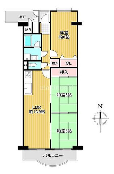 74.34m2の3LDK！全居室6帖以上のゆとりある間取りのお部屋です♪マンション団の一番南側にある棟なので、眺望が遮られず良好です♪