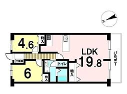 河辺ビューパレー多摩川 2LDKの間取図画像