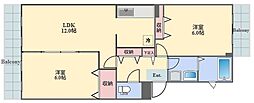 カサベルデ桜街道 2LDKの間取図画像