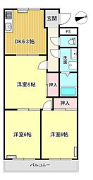 タクロウ団地B棟 3DKの間取図画像