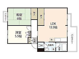 井口台サンハイツ 2LDKの間取図画像