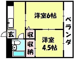 コムメイトマンション 2DKの間取図画像