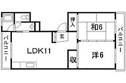 若草ビル 2LDKの間取図画像