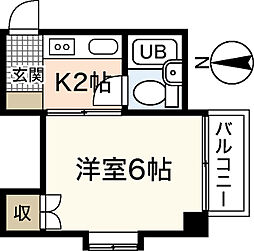 キャッツ・アイ本川 1Kの間取図画像