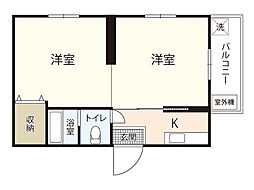 芦屋第6ビル 2Kの間取図画像