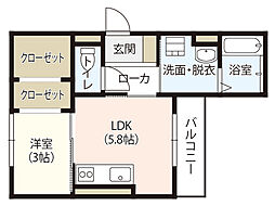 L,crew舟入 1DKの間取図画像
