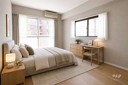 寝室。角部屋で日当たり良好。CGによるリフォームイメージです。リフォームには別途費用が発生します。