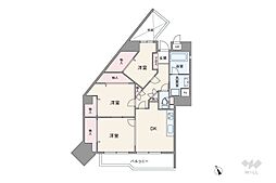 ニューウェルテラス元住吉 3DKの間取図画像