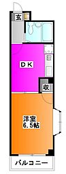 リリーハイツ北越谷 1DKの間取図画像