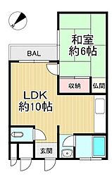 茄子作コーポ 1LDKの間取図画像