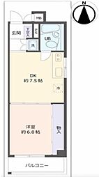 クローバーハイツ第2大手前 1LDKの間取図画像
