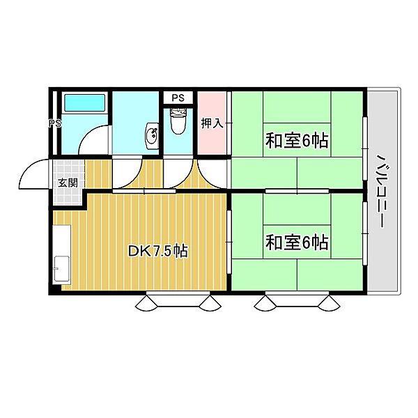 プラムハイツ ｜兵庫県高砂市神爪1丁目(賃貸マンション2DK・2階・54.00㎡)の写真 その2