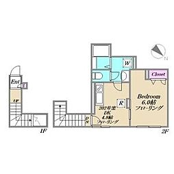 都営新宿線 船堀駅 徒歩10分の賃貸アパート 2階1DKの間取り