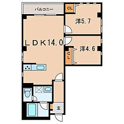 都営大江戸線 両国駅 徒歩7分の賃貸マンション 5階2LDKの間取り