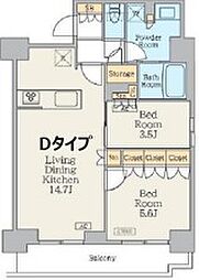 都営大江戸線 門前仲町駅 徒歩7分の賃貸マンション 15階2LDKの間取り
