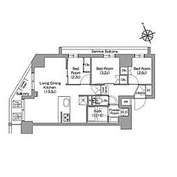 東京メトロ東西線 葛西駅 徒歩8分の賃貸マンション 3階3LDKの間取り