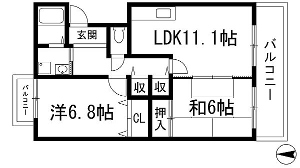 ベリオ豊島野 ｜大阪府池田市天神1丁目(賃貸マンション2LDK・2階・56.41㎡)の写真 その2