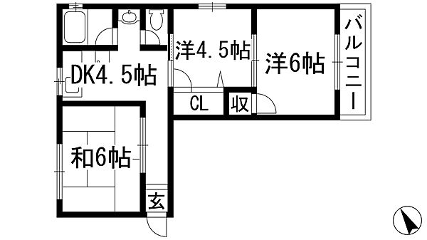 マンション山田 ｜大阪府箕面市桜井1丁目(賃貸マンション3DK・3階・45.00㎡)の写真 その2