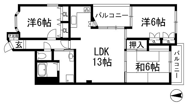 エーデルハイム門戸 ｜兵庫県西宮市門戸荘(賃貸マンション3LDK・3階・68.00㎡)の写真 その2