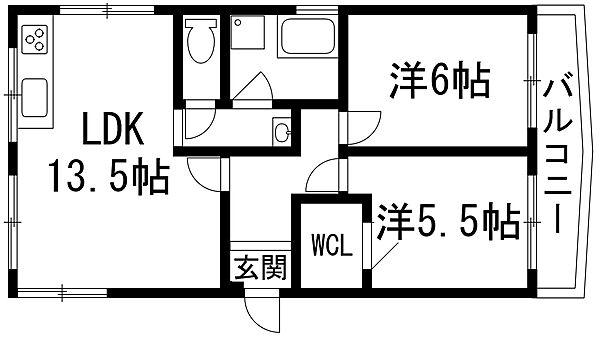 サウス宝塚 ｜兵庫県宝塚市南口2丁目(賃貸マンション2LDK・3階・55.00㎡)の写真 その2