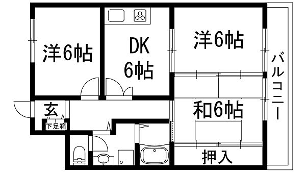 フェイバリー甲東園2 ｜兵庫県西宮市段上町2丁目(賃貸マンション3DK・2階・51.59㎡)の写真 その2