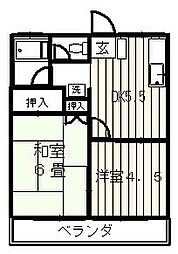 シルバーハイツ 2DKの間取図画像
