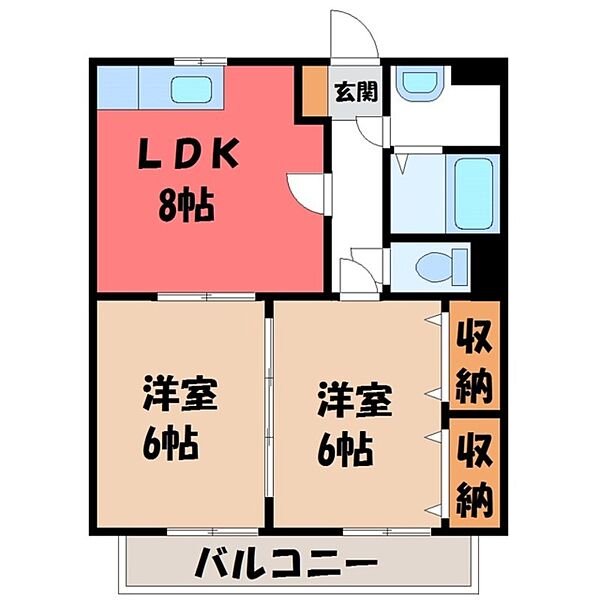 カームテラス御幸 A棟 ｜栃木県宇都宮市御幸ケ原町(賃貸マンション2DK・1階・50.54㎡)の写真 その2