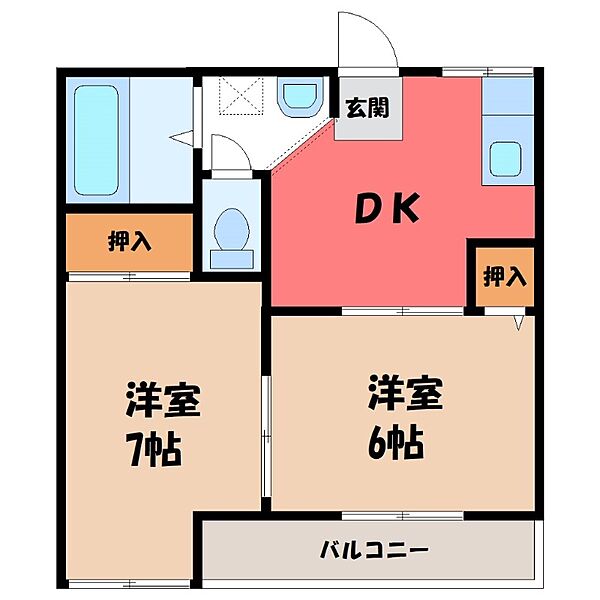 フレンドハイツ ｜栃木県下都賀郡壬生町至宝3丁目(賃貸アパート2DK・2階・38.00㎡)の写真 その1