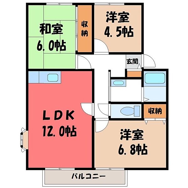 サンプレイスジョウナン E ｜栃木県宇都宮市城南3丁目(賃貸アパート3LDK・2階・67.41㎡)の写真 その2