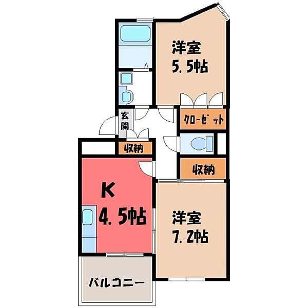 コートビレッジ今泉 ｜栃木県宇都宮市竹林町(賃貸マンション2K・3階・44.20㎡)の写真 その2