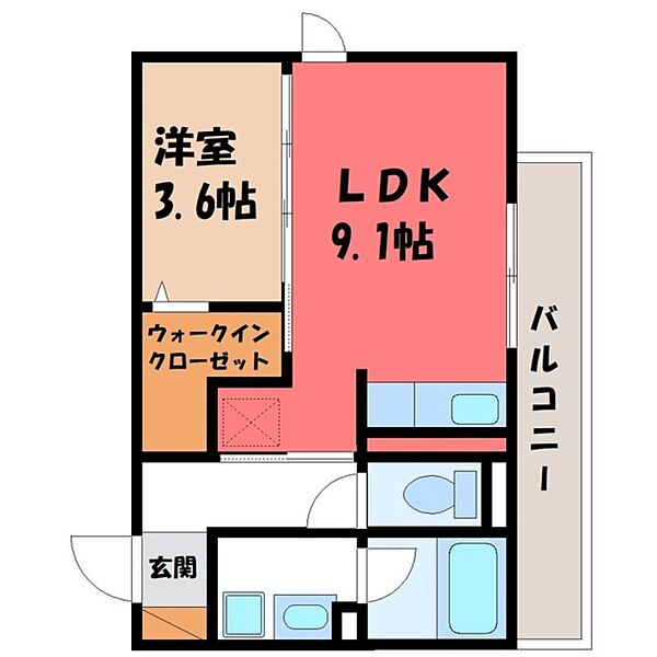 パーパス ｜栃木県宇都宮市御幸本町(賃貸アパート1LDK・3階・33.52㎡)の写真 その2