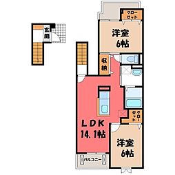 東武宇都宮線 東武宇都宮駅 バス20分 野尻下車 徒歩6分の賃貸アパート 2階2LDKの間取り