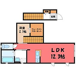 JR東北本線 宇都宮駅 徒歩10分の賃貸アパート 2階1Kの間取り