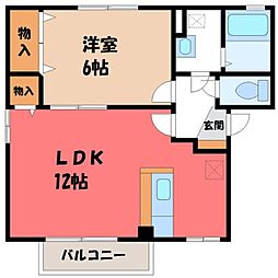 東武宇都宮線 東武宇都宮駅 3.5kmの賃貸アパート 2階1LDKの間取り