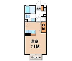 JR東北本線 宇都宮駅 バス20分 松原町下車 徒歩5分の賃貸アパート 2階ワンルームの間取り